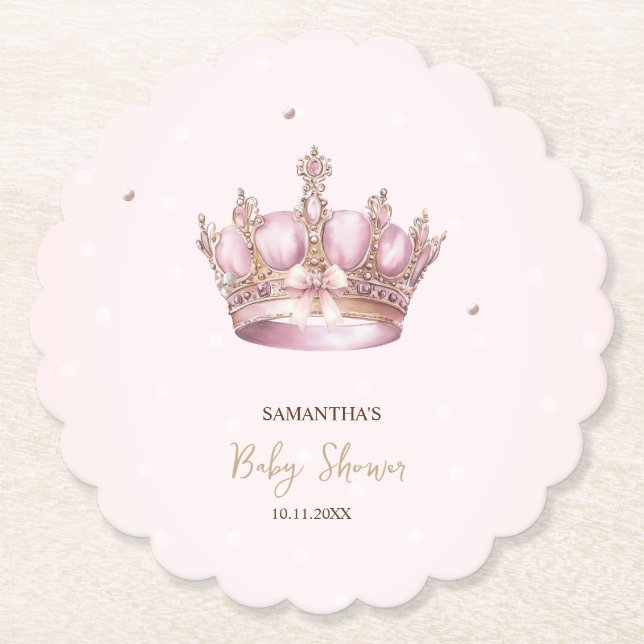 Dessous-de-verre En Papier Little Princess Crown Pearls Dots Baby Shower (Devant)