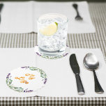 Dessous-de-verre En Papier Logo de l'entreprise de fleurs de lavande eucalypt<br><div class="desc">Un arrière - plan blanc chic décoré de fleurs de lavande et de verdure d'eucalyptus. Personnalisez et ajoutez le logo de votre entreprise.</div>