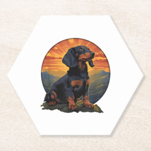 Dessous-de-verre En Papier Long Haired Dachshund amoureux de animal retro vin