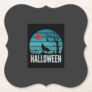 Dessous-de-verre En Papier Loup d'Halloween Cimetière Lune Vecteur