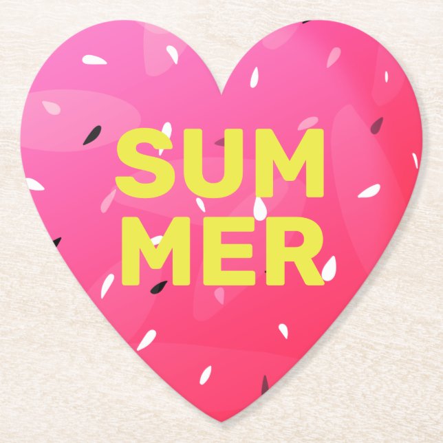 Dessous-de-verre En Papier Love Summer Watermelon Heart Melon Seeds Pink (Devant)