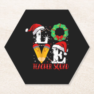 Dessous-de-verre En Papier Love Teacher Squad, Funny Teachers Noël