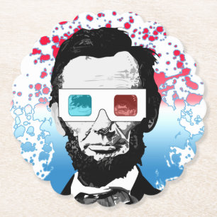 Dessous-de-verre En Papier Lunettes 3D Abraham Lincoln Rouge Bleu Patriotique