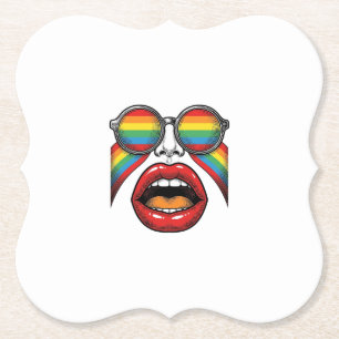 Dessous-de-verre En Papier Lunettes de soleil arc-en-ciel rétro lèvres visage