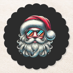 Dessous-de-verre En Papier Lunettes de soleil rétro visage du Père Noël Noël