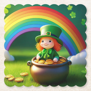 Dessous-de-verre En Papier Lutin de la Saint-Patrick dans un pot d'or