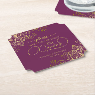 Dessous-de-verre En Papier Magenta Cassis & Gold ne prenez pas mon Mariage de