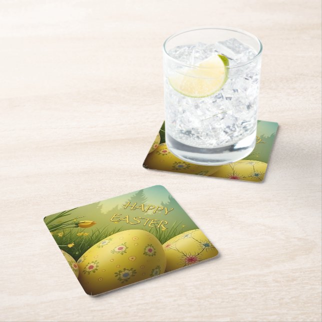 Dessous-de-verre En Papier Magie printanière avec oeufs de Pâques dans une me (En situation)