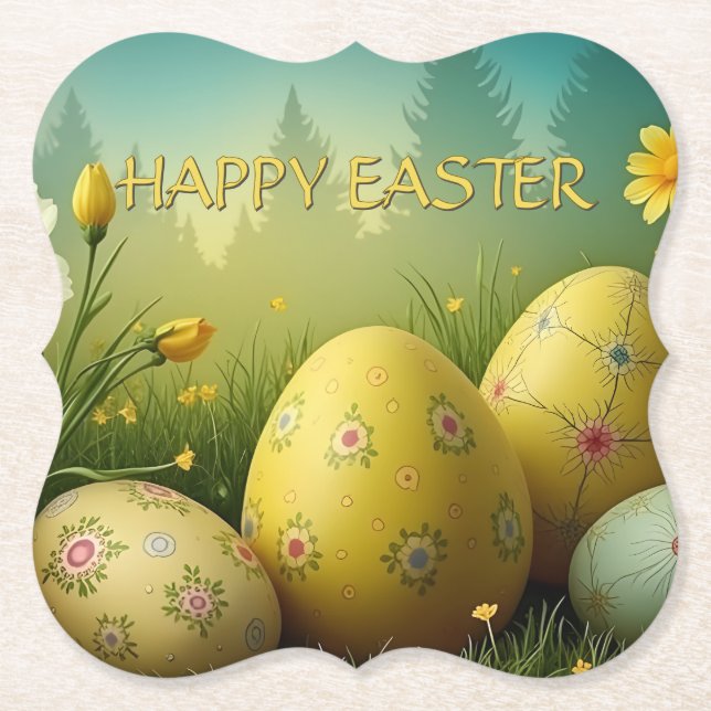 Dessous-de-verre En Papier Magie printanière avec oeufs de Pâques dans une me (Devant)