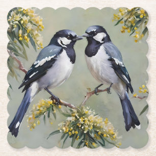 Dessous-de-verre En Papier Magpies Australiennes Dans Peinture À Huile D'Arbr
