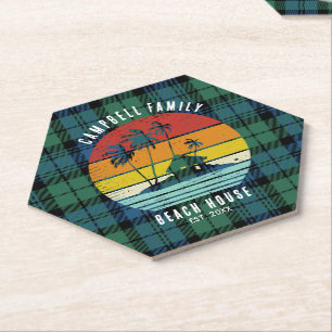 Dessous-de-verre En Papier Maison de plage familiale rustique Palmiers Tartan