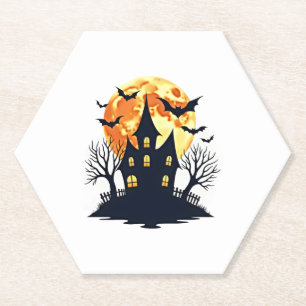 Dessous-de-verre En Papier Maison hantée avec chauves-souris � Halloween Éffr