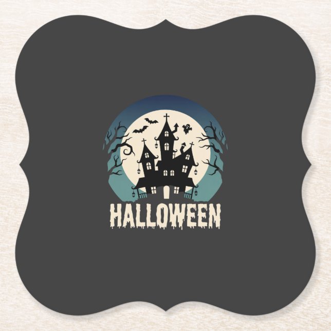 Dessous-de-verre En Papier Maison Hantée de la Lune Vector Halloween (Devant)