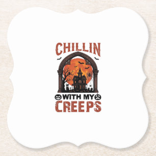 Dessous-de-verre En Papier Maison hantée Halloween Chillin Creeps Lune Orange