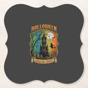 Dessous-de-verre En Papier Maison Hantée Halloween Horreur Sorcière Pleine Lu