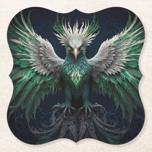 Dessous-de-verre En Papier Majestic Green & White Phoenix Bird