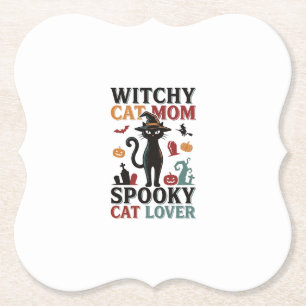 Dessous-de-verre En Papier Maman chat Halloween Design vintage sorcière amate
