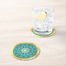 Mandala bleu or sur fond or doux
