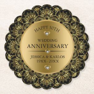 Dessous-de-verre En Papier Mandala d'or 50e anniversaire de mariage d'or