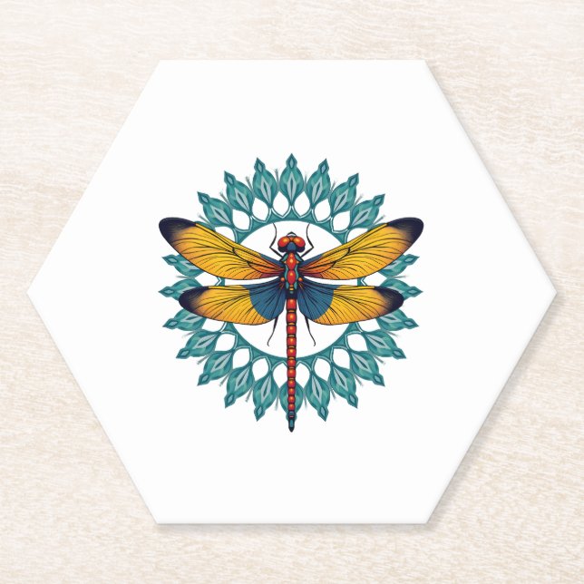 Dessous-de-verre En Papier Mandala Dragonfly - Lotus Flower Insect Lover Ento (Devant)