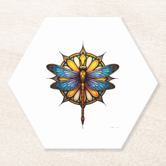 Dessous-de-verre En Papier Mandala Dragonfly Luminous Sacred Geometry Spiritu (Devant)