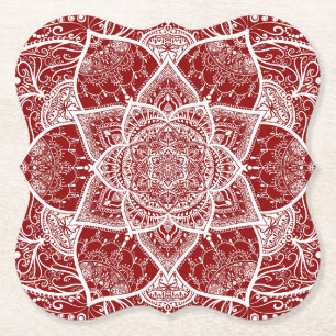Dessous-de-verre En Papier Mandala rouge et blanc - Loergann en framboise