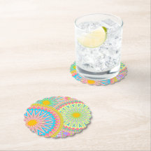 Mandala superposé rose bleu jaune menthe violet