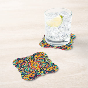 Dessous-de-verre En Papier Mandala Symphonie des couleurs – Floral psychédéli