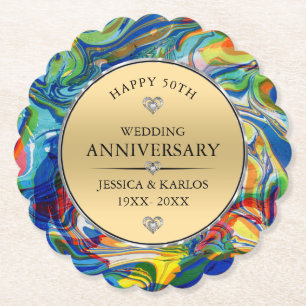 Dessous-de-verre En Papier Marbre coloré 50e anniversaire mariage d'or