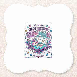 Dessous-de-verre En Papier Marché Coloré de Magie Lente Licorne Slothicorne