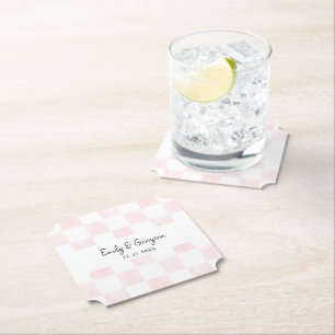 Dessous-de-verre En Papier Mariage à motif damier rose peint