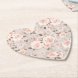 Dessous-de-verre En Papier Mariage Bois Rustique & Roses Romantiques Style Sh