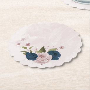 Dessous-de-verre En Papier mariage botanique bleu marine rose