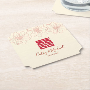 Dessous-de-verre En Papier Mariage chinois floral rouge et beige Bohème