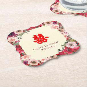 Dessous-de-verre En Papier mariage chinois rouge jardin floral double bonheur