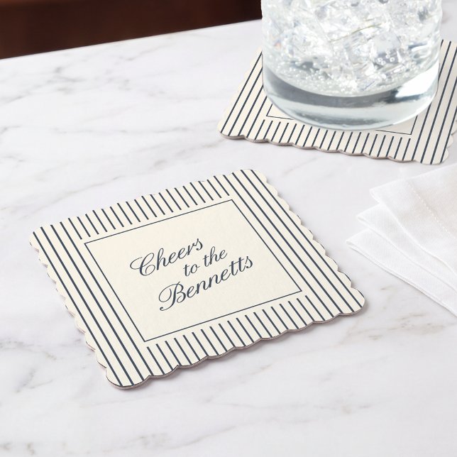 Dessous-de-verre En Papier Mariage classique Navy & Cream avec écriture scrip (Créateur téléchargé)