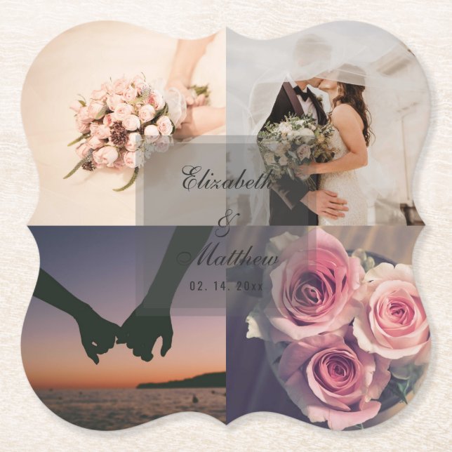 Dessous-de-verre En Papier Mariage de collage photo simple et élégant mariée  (Devant)