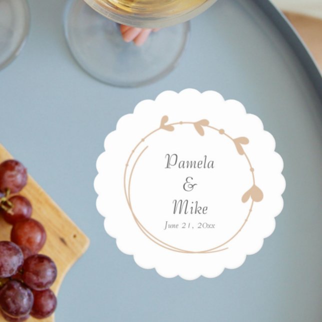 Dessous-de-verre En Papier Mariage de couronne de coeur simple beige (In Situ Wedding)
