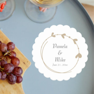 Dessous-de-verre En Papier Mariage de couronne de coeur simple kaki