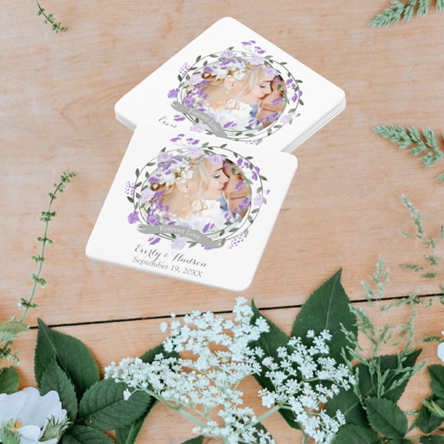 Dessous-de-verre En Papier Mariage de couronnes florales pourpres (Créateur téléchargé)