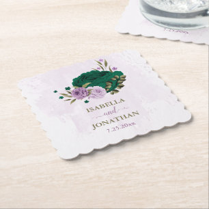 Dessous-de-verre En Papier mariage de fleurs violettes vert émeraude