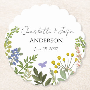 Dessous-de-verre En Papier Mariage de jardin d'été à feuillage persistant