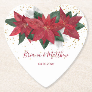 Dessous-de-verre En Papier Mariage de Noël Rouge Elegant Poinsettia
