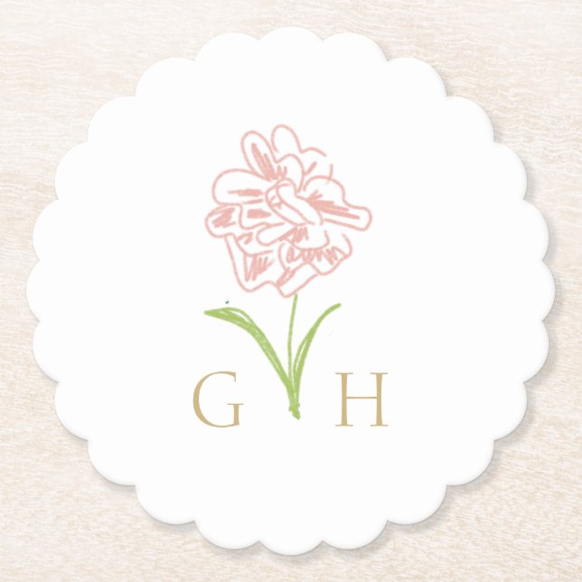 Dessous-de-verre En Papier Mariage de Rose à trait floral lunaire (Devant)