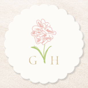 Dessous-de-verre En Papier Mariage de Rose à trait floral lunaire
