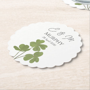 Dessous-de-verre En Papier Mariage de trèfle vert irlandais moderne