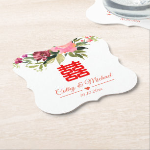 Dessous-de-verre En Papier Mariage double bonheur fleur aquarelle