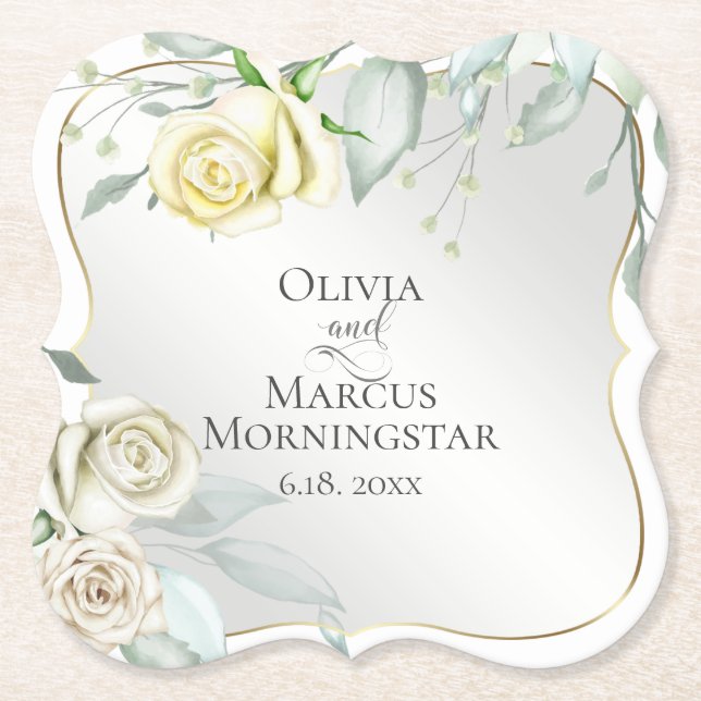 Dessous-de-verre En Papier Mariage Elegant Aquarelle ivoire Jaune Blush Rose (Devant)