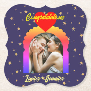 Dessous-de-verre En Papier Mariage élégant moderne personnalisé photo captage