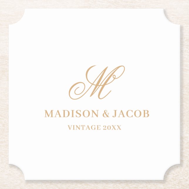 Dessous-de-verre En Papier Mariage Élégant Monogramme  (Devant)